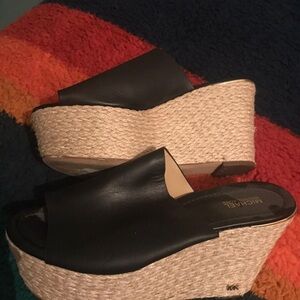 Michael Kors Black and Tan Platform Slides